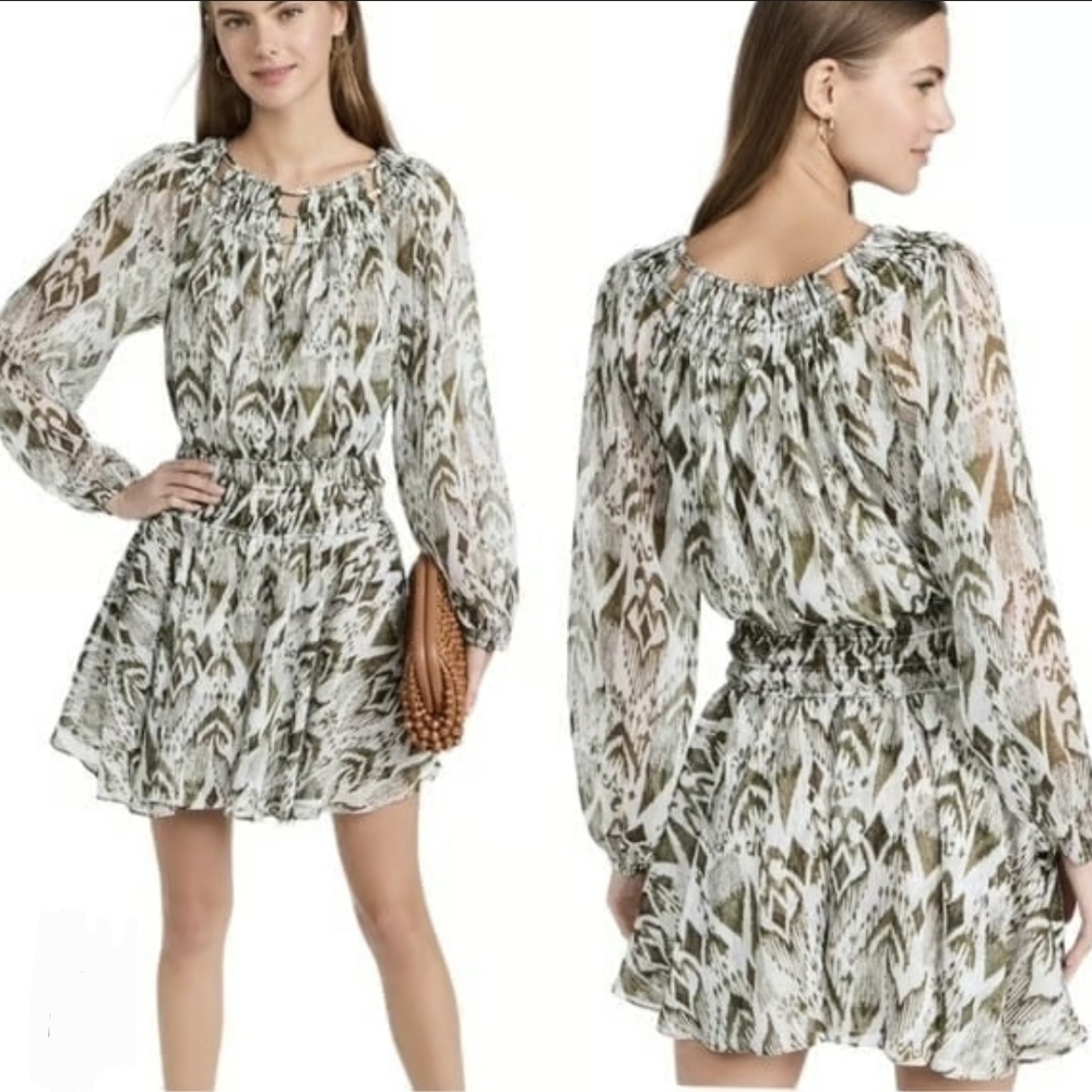 Misa Green And White Chiffon Mini Dress XS